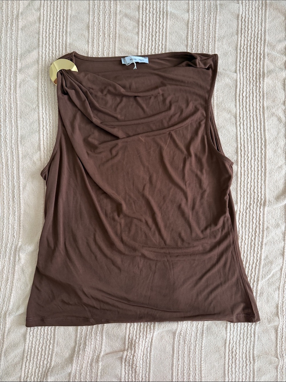 Mango Brown Sleeveless Draped Neck Tank Top